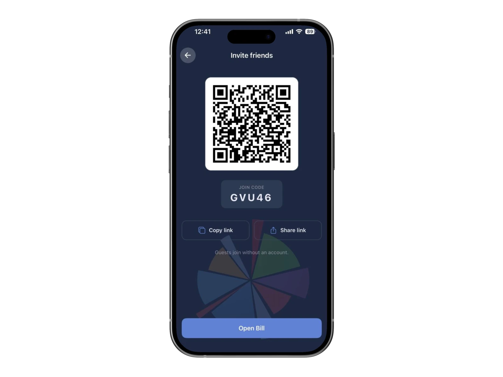 QR code and shareable link for a CheqSplit restaurant bill