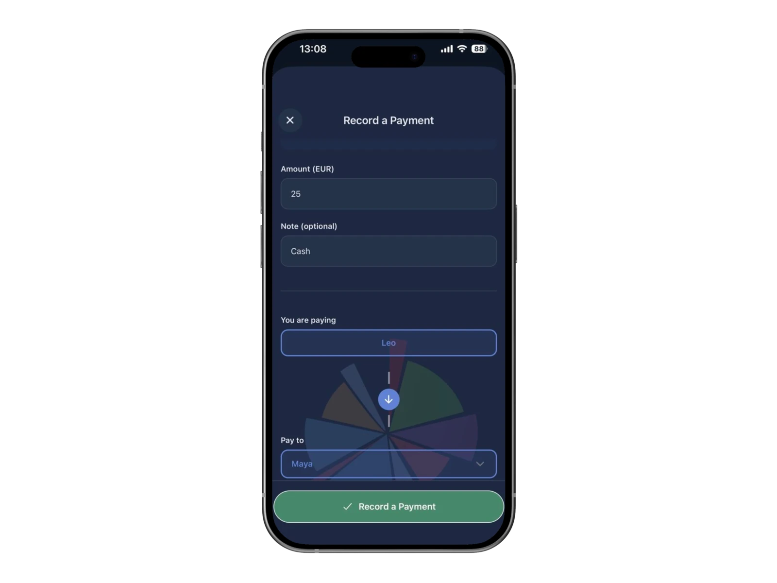 Recording an external payment between two bill participants